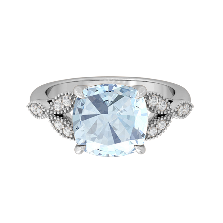 Floral Cushion Aquamarine Platinum Ring