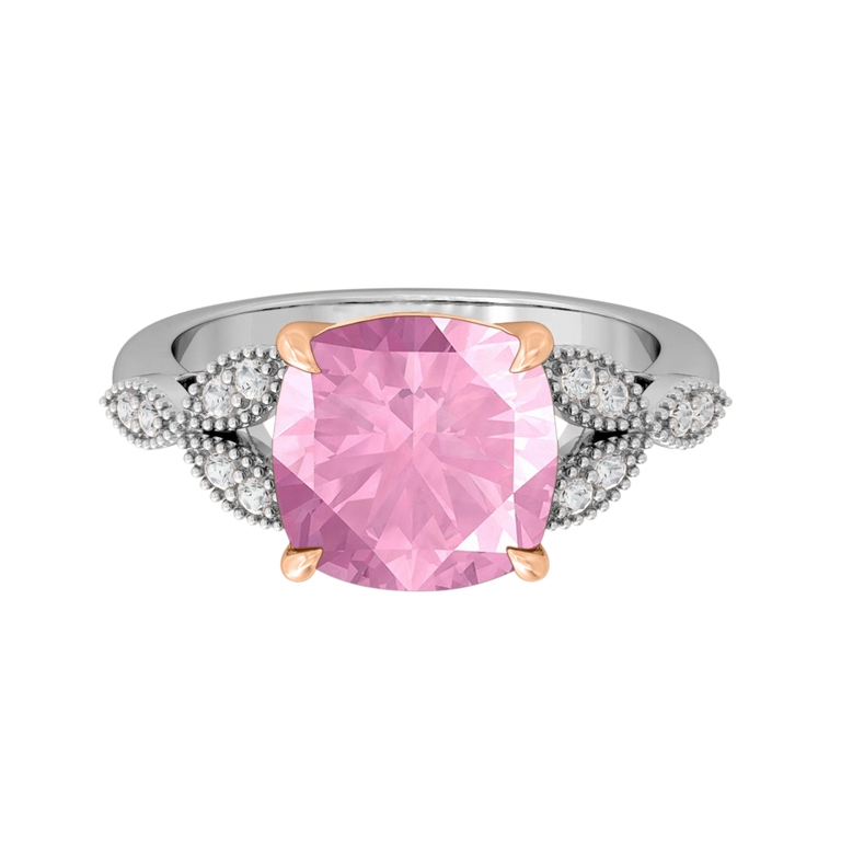 Floral Cushion Pink Sapphire Platinum Ring