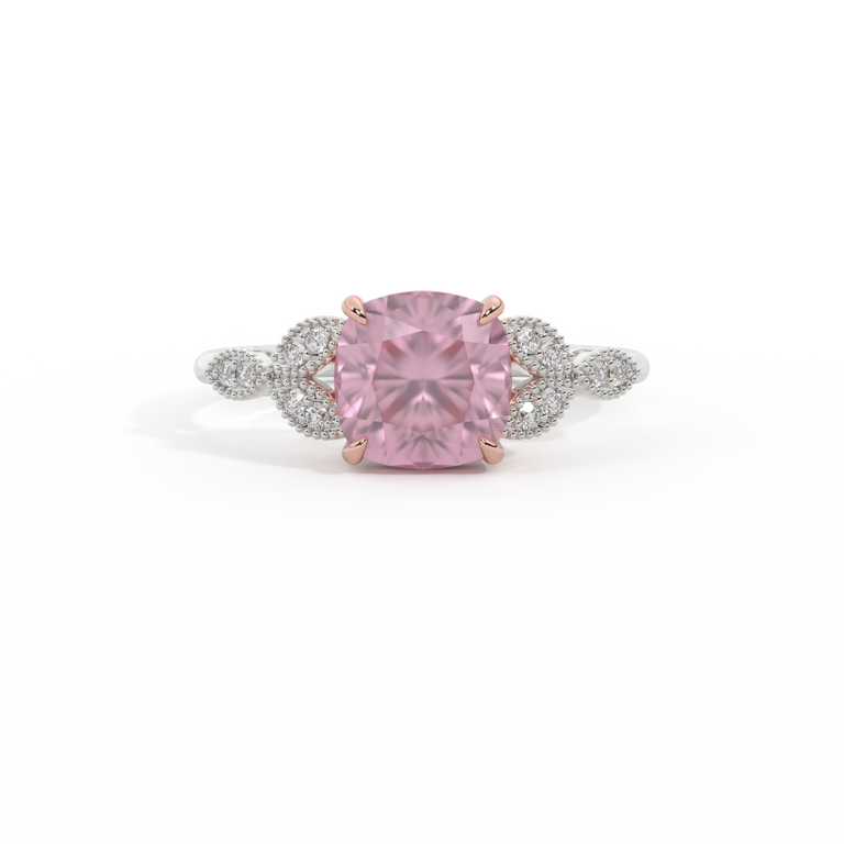 Floral Cushion Pink Sapphire Platinum Ring