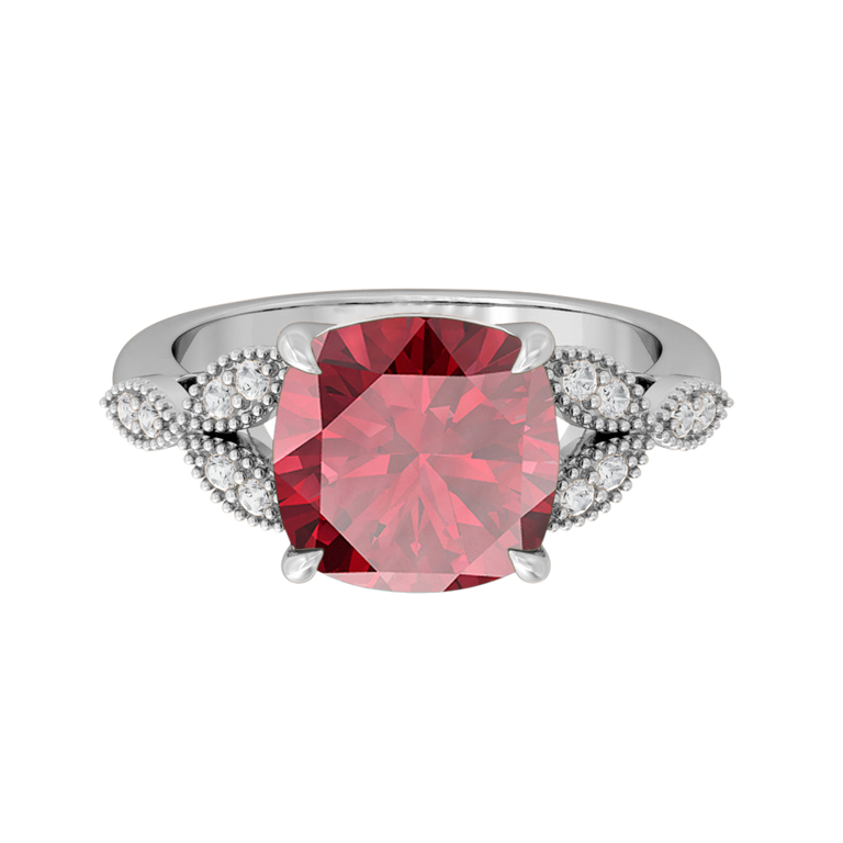 Floral Cushion Ruby Platinum Ring