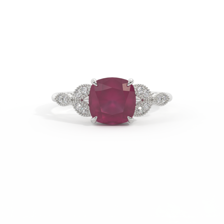Floral Cushion Ruby Platinum Ring