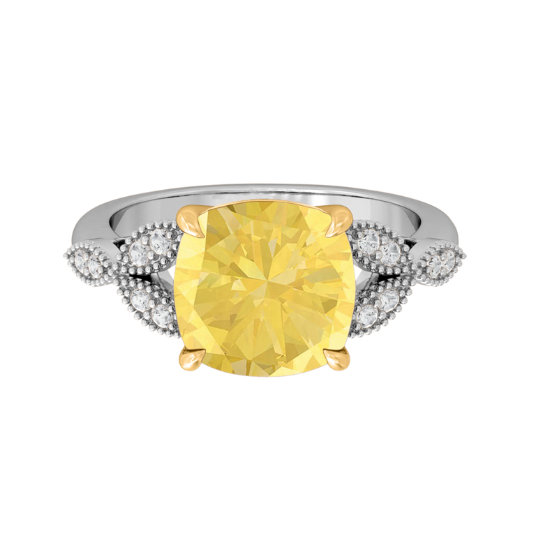 Floral Cushion Yellow Sapphire Platinum Ring