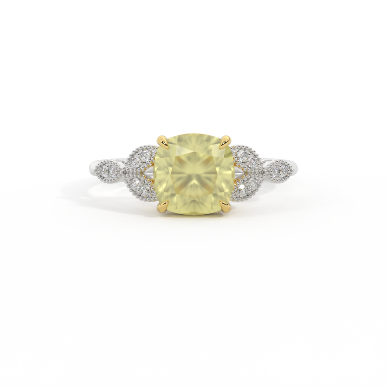 Floral Cushion Yellow Sapphire Platinum Ring