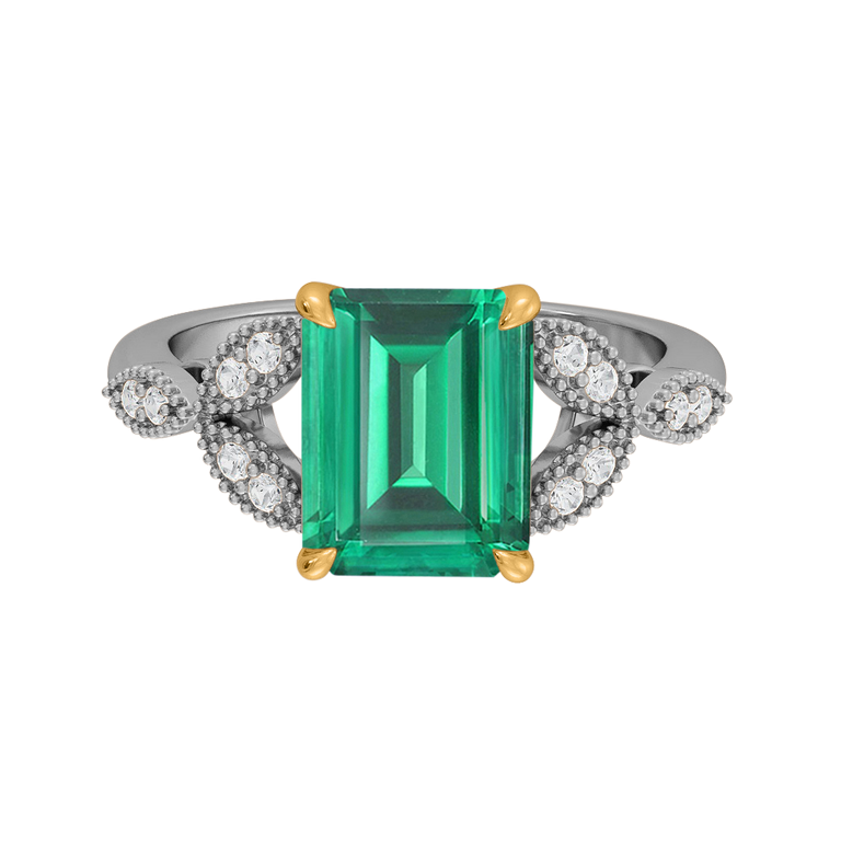 Floral Emerald Emerald Platinum Ring