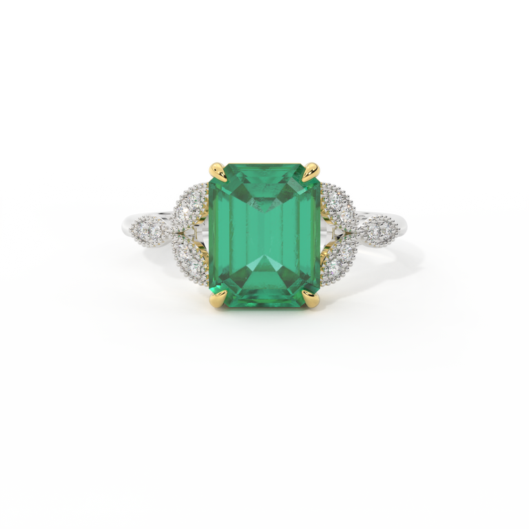 Floral Emerald Emerald Platinum Ring
