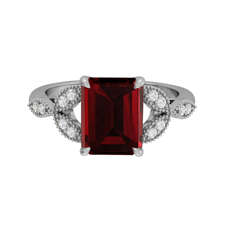 Floral Emerald Garnet Platinum Ring