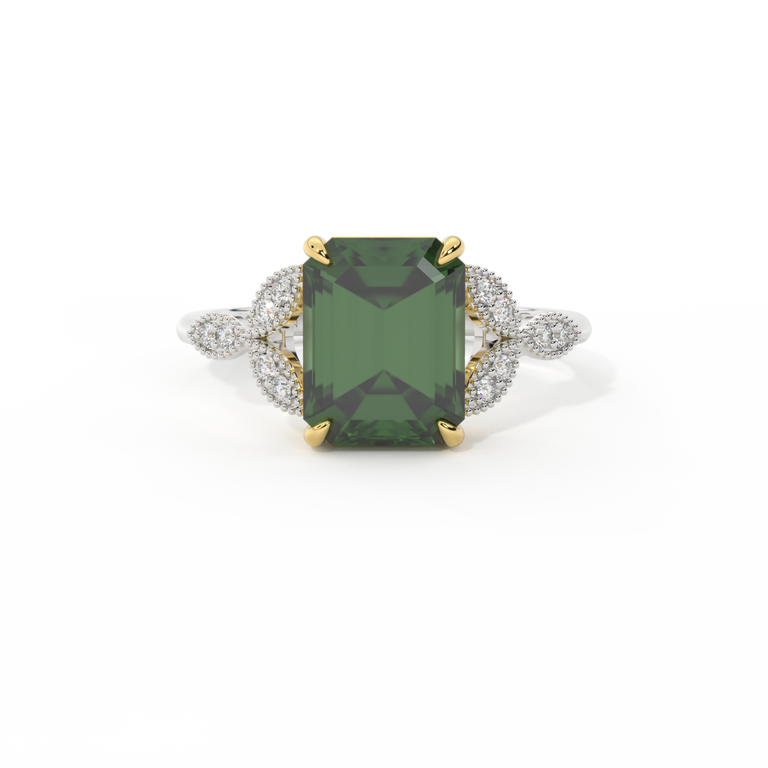 Floral Emerald Green Sapphire Platinum Ring