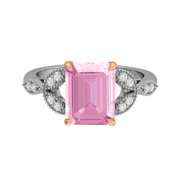 Floral Emerald Pink Sapphire Platinum Ring