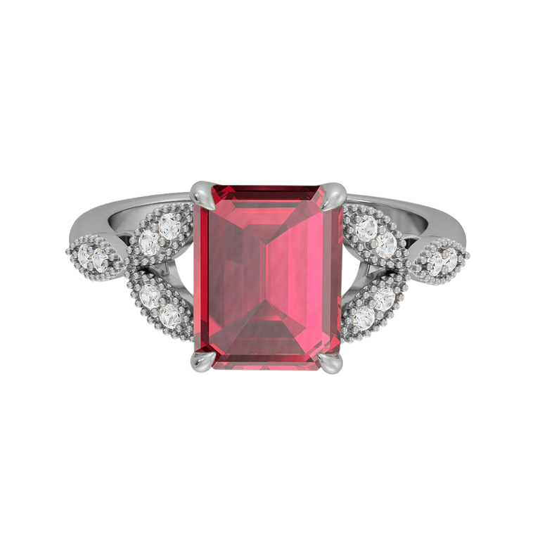 Floral Emerald Ruby Platinum Ring