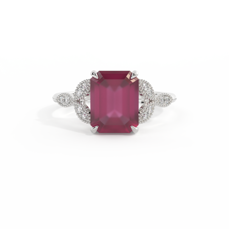 Floral Emerald Ruby Platinum Ring