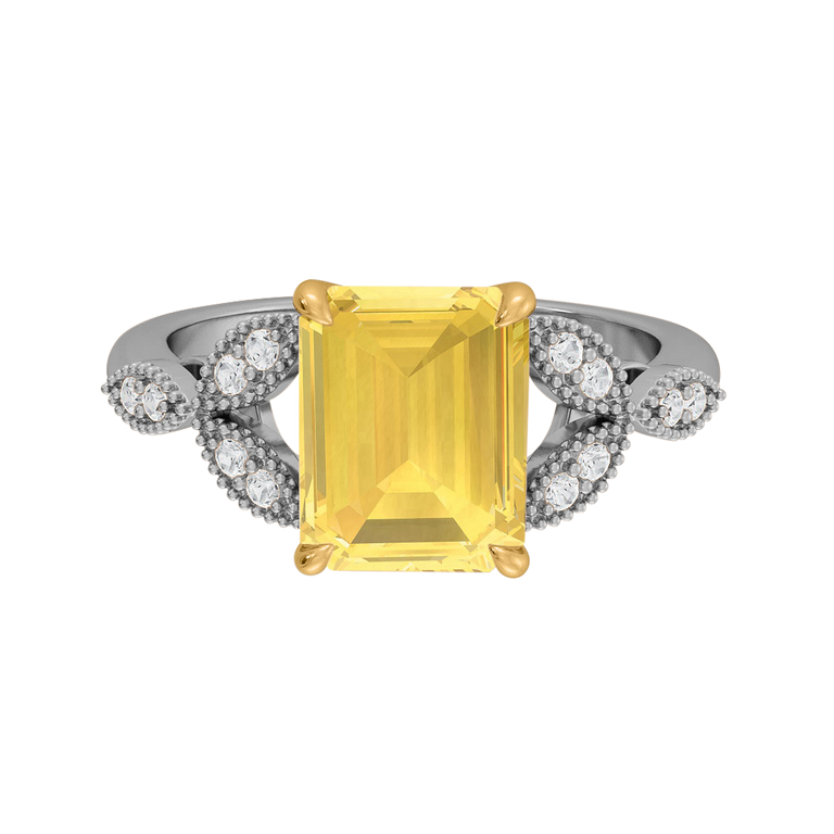 Floral Emerald Yellow Sapphire Platinum Ring