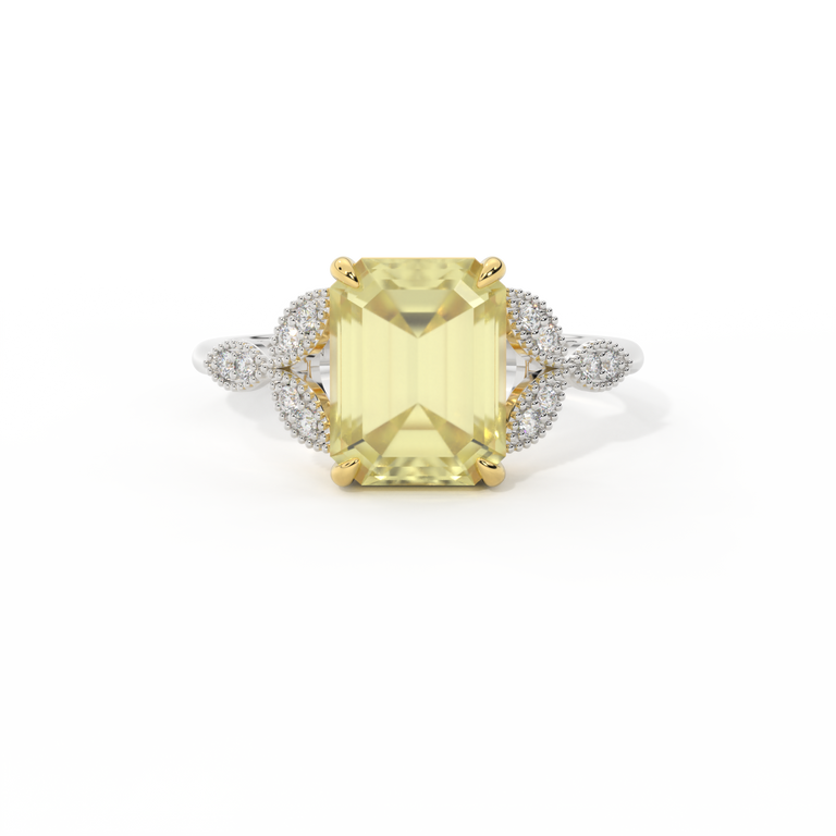 Floral Emerald Yellow Sapphire Platinum Ring