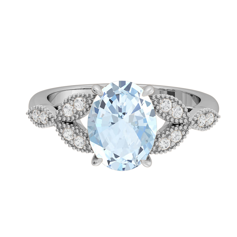 Floral Oval Aquamarine Platinum Ring