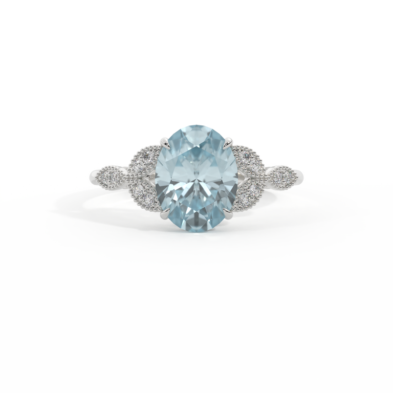 Treasure Box Floral Oval Original Aquamarine Platinum