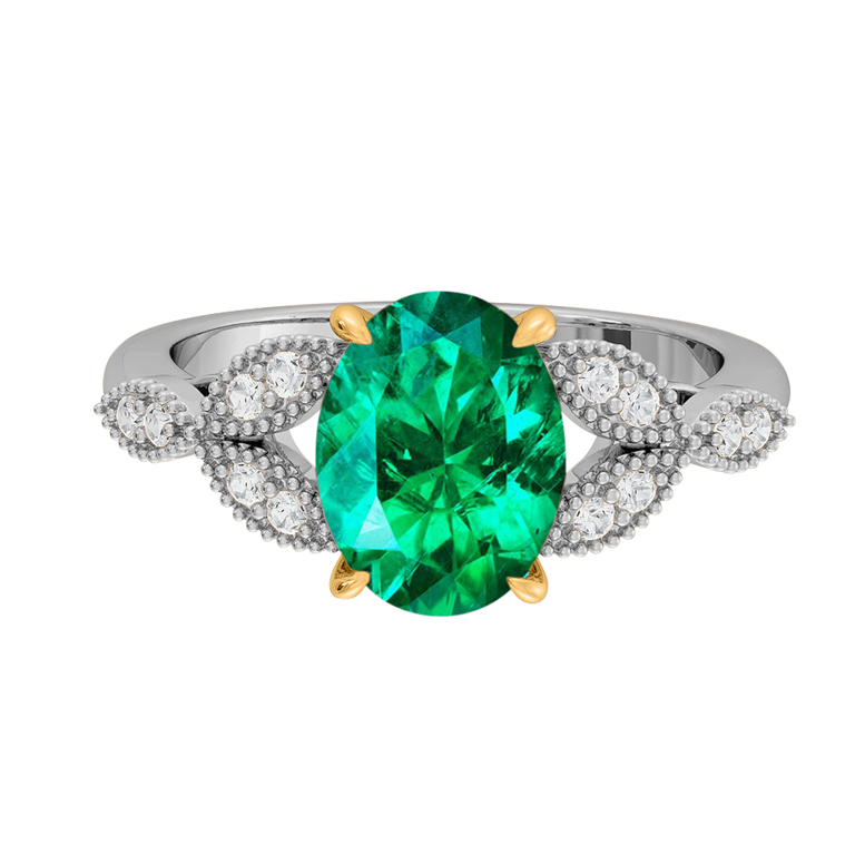 Floral Oval Emerald Platinum Ring