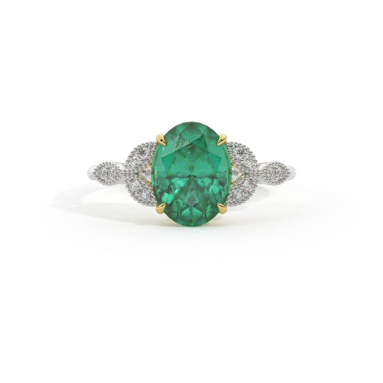 Floral Oval Emerald Platinum Ring