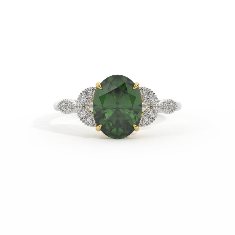 Floral Oval Green Sapphire Platinum Ring