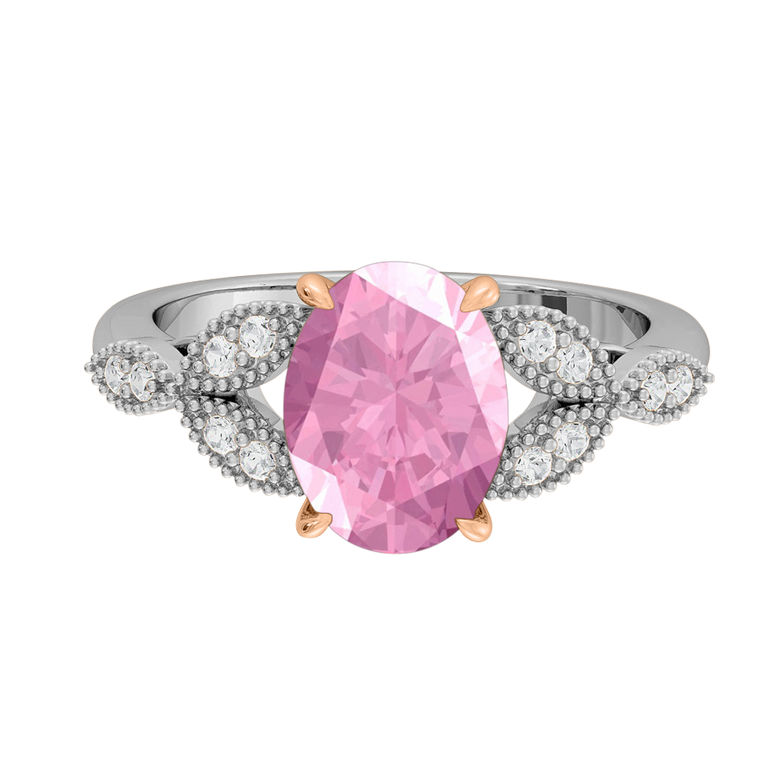 Floral Oval Pink Sapphire Platinum Ring