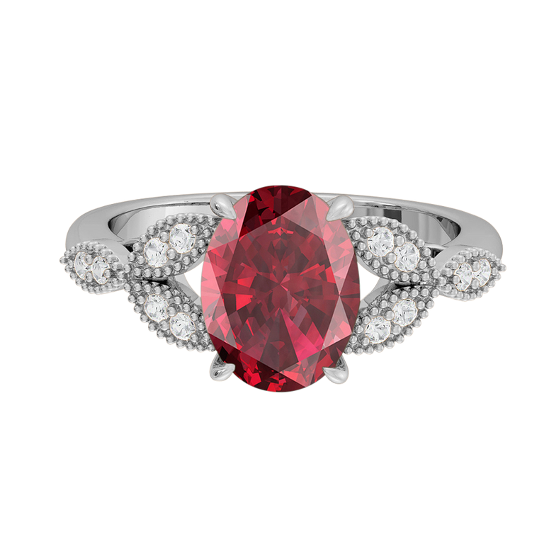 Floral Oval Ruby Platinum Ring