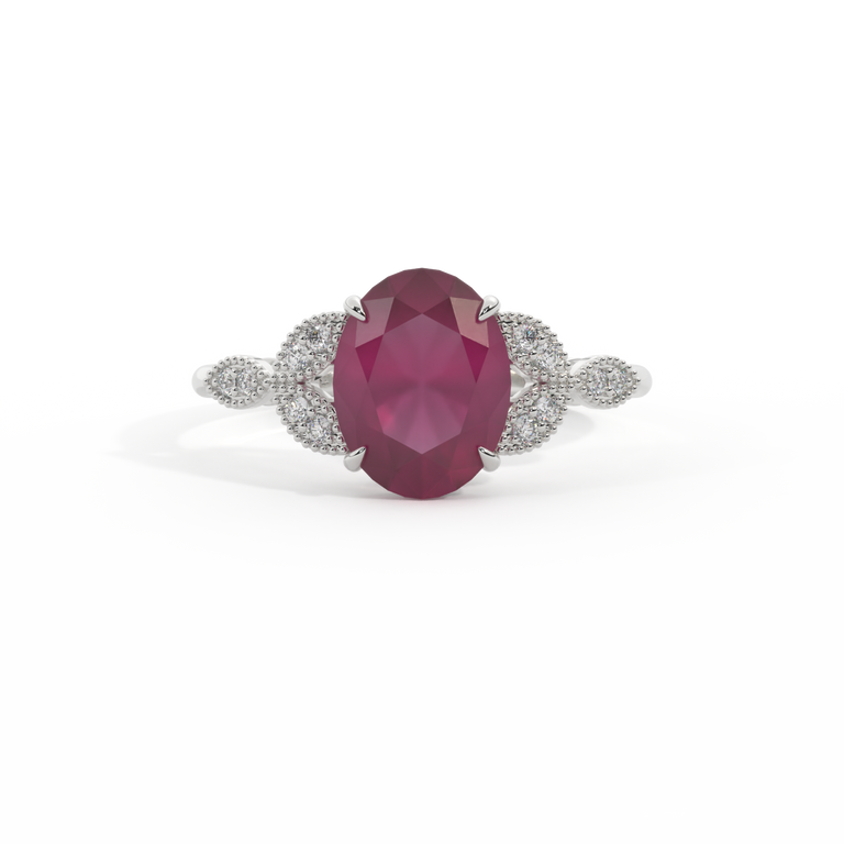 Floral Oval Ruby Platinum Ring