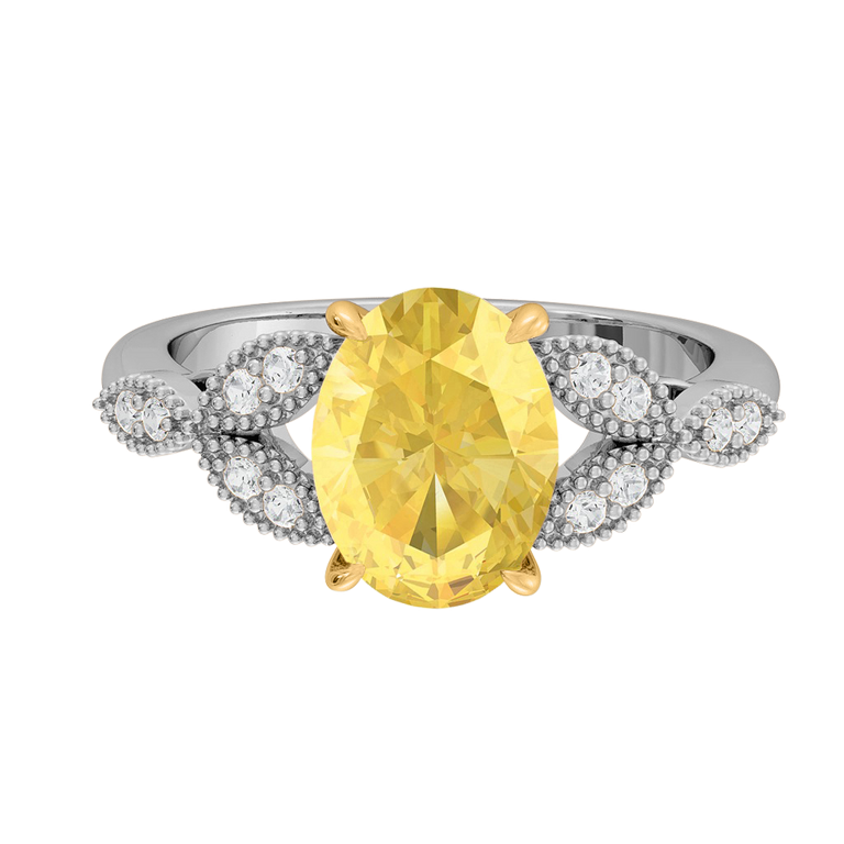 Floral Oval Yellow Sapphire Platinum Ring