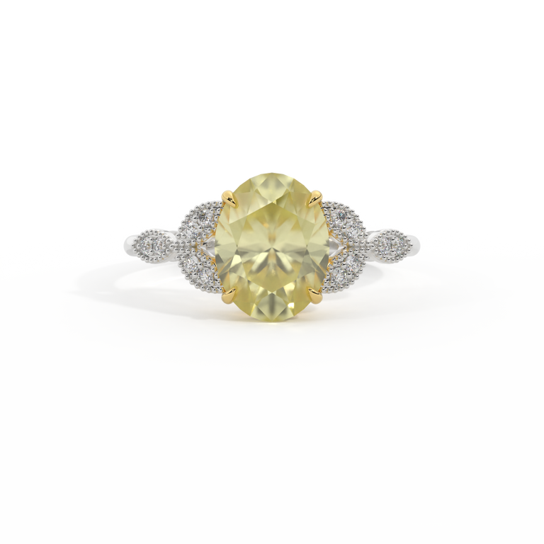 Floral Oval Yellow Sapphire Platinum Ring