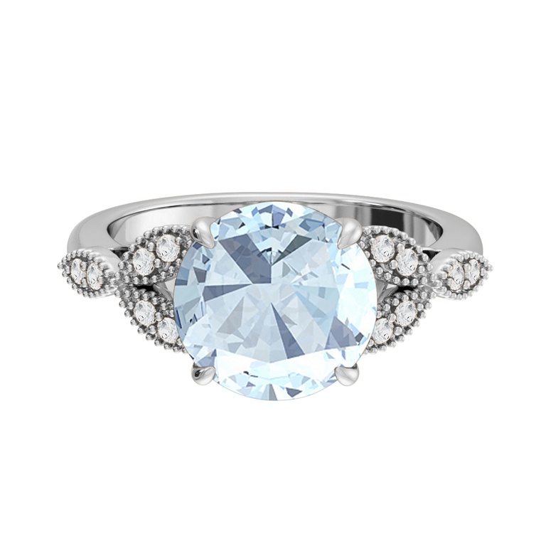 Floral Round Aquamarine Platinum Ring