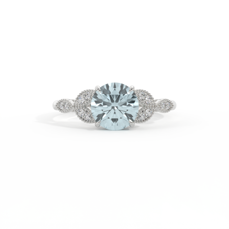 Floral Round Aquamarine Platinum Ring