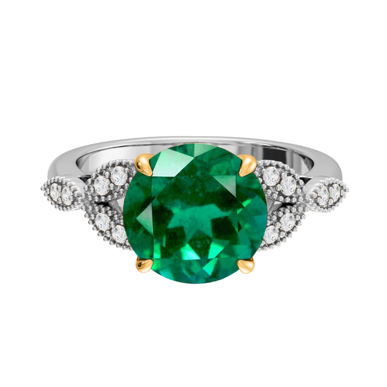 Floral Round Emerald Platinum Ring