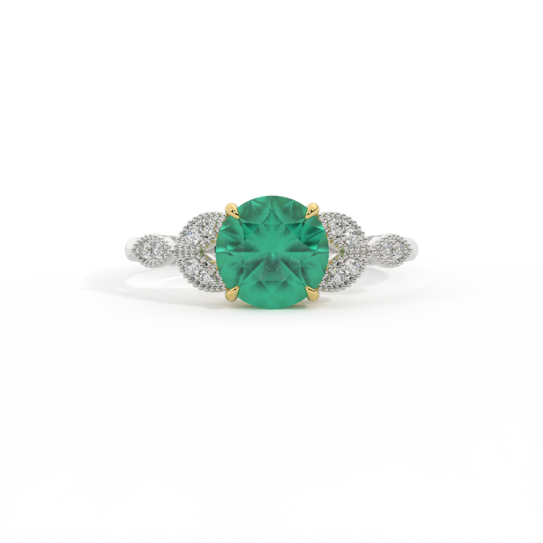 Floral Round Emerald Platinum Ring