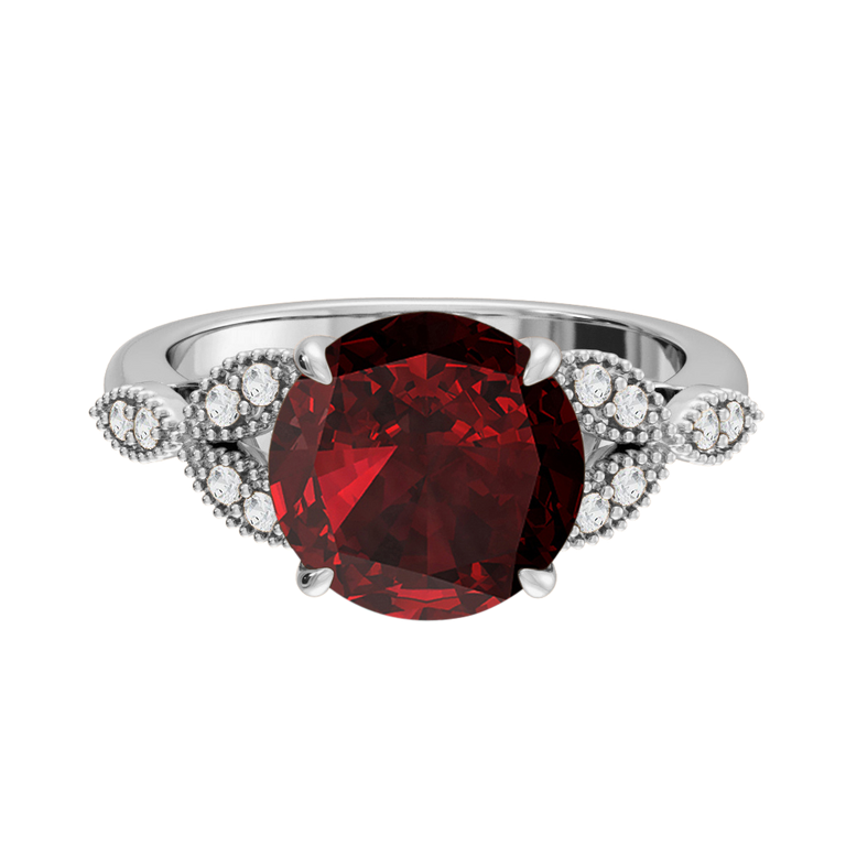 Floral Round Garnet Platinum Ring