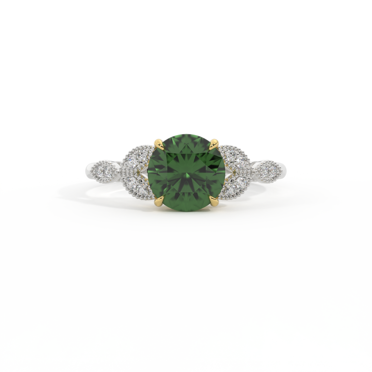 Floral Round Green Sapphire Platinum Ring