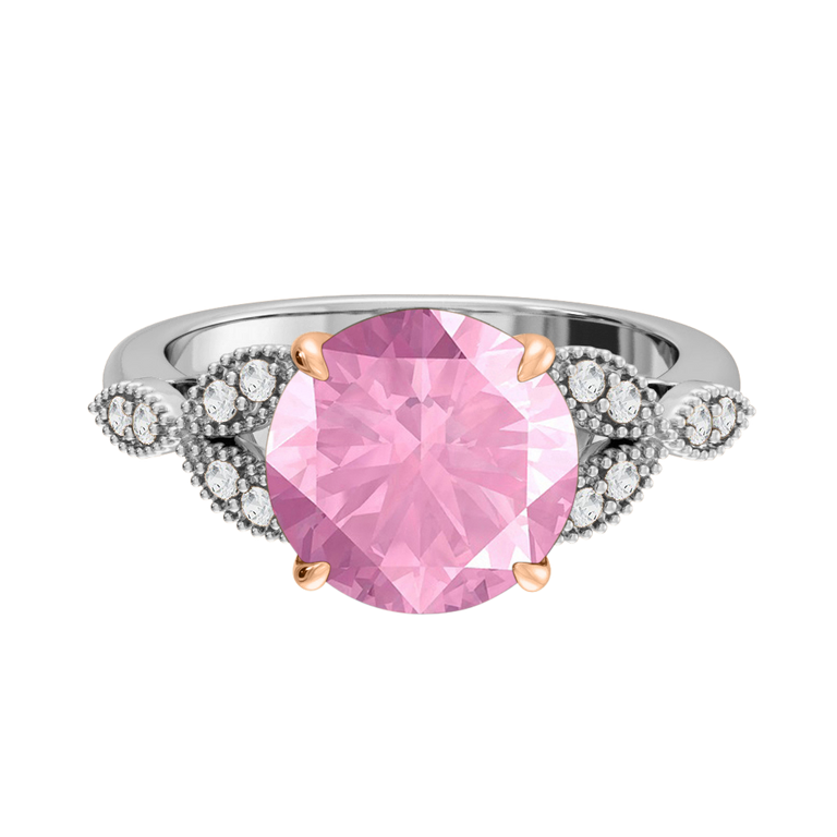 Floral Round Pink Sapphire Platinum Ring