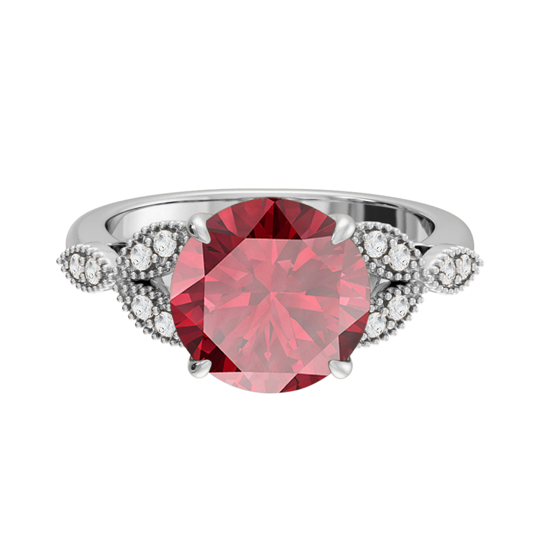 Floral Round Ruby Platinum Ring