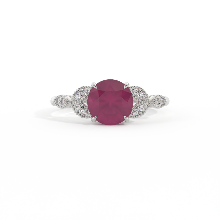 Floral Round Ruby Platinum Ring