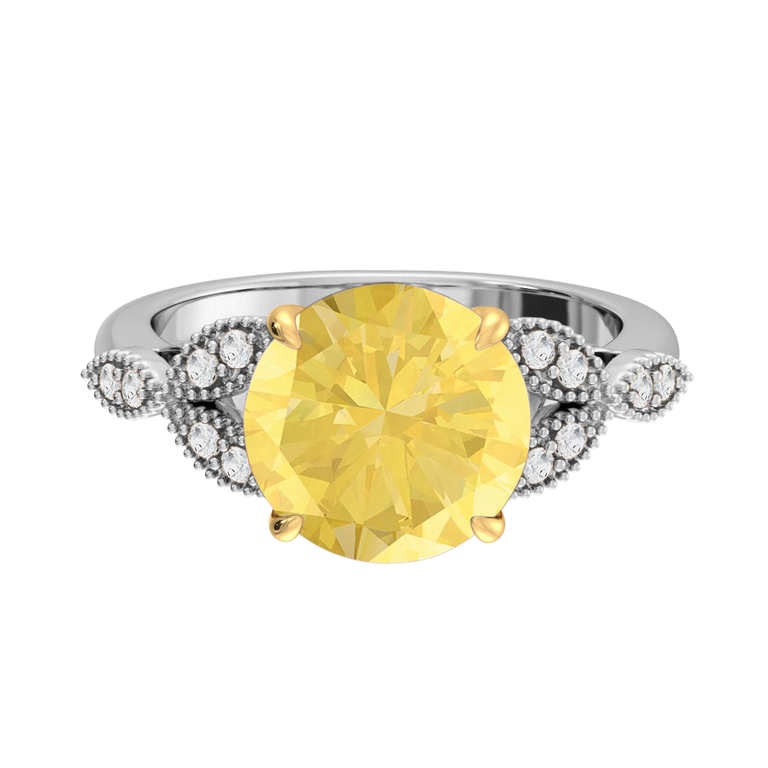 Floral Round Yellow Sapphire Platinum Ring