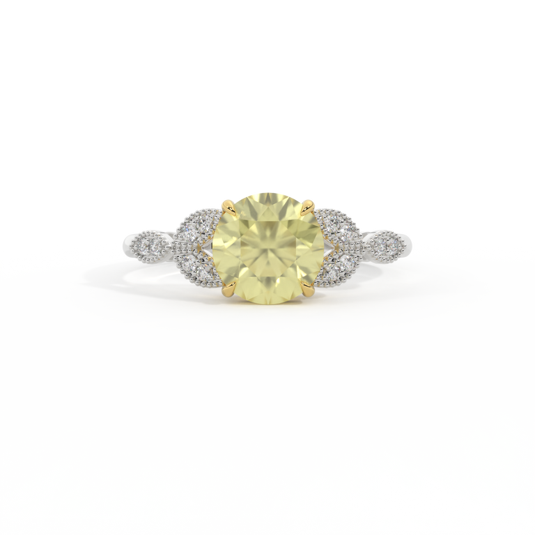 Floral Round Yellow Sapphire Platinum Ring