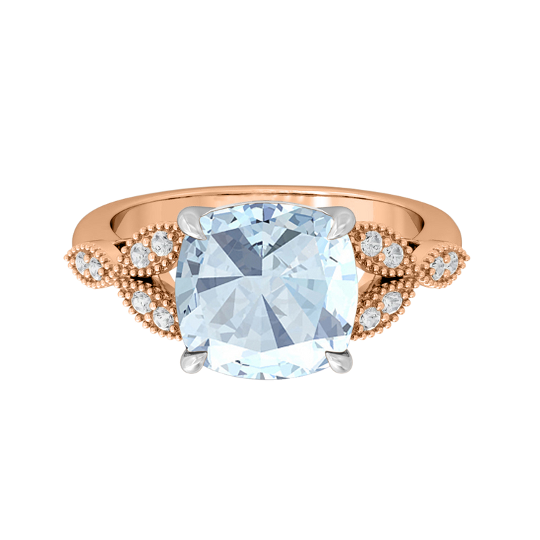 Floral Cushion Aquamarine 18K Rose Gold Ring