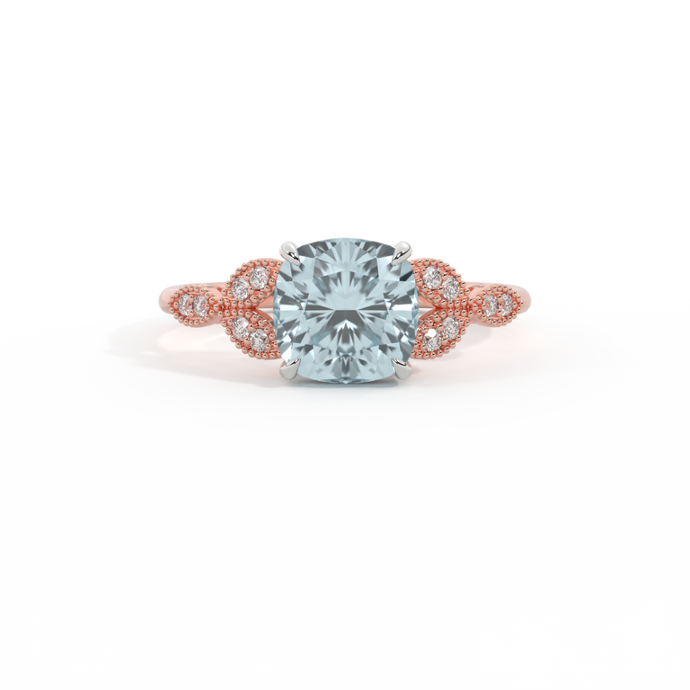 Floral Cushion Aquamarine 18K Rose Gold Ring