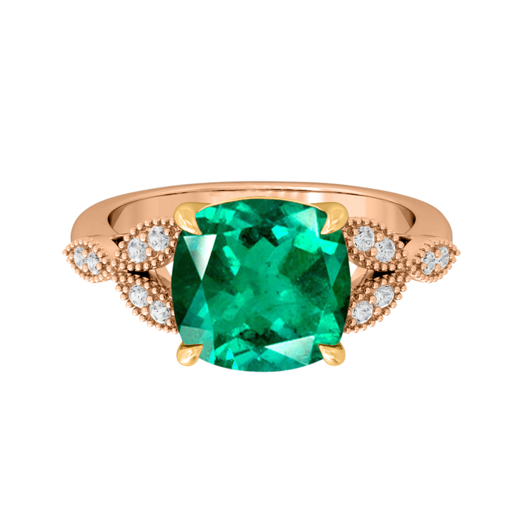 Floral Cushion Emerald 18K Rose Gold Ring