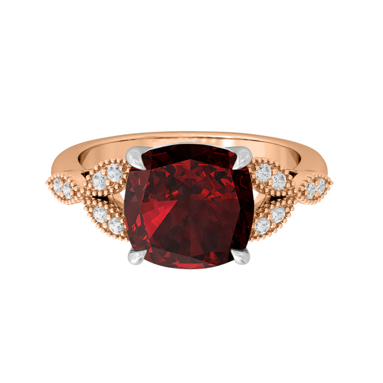 Floral Cushion Garnet 18K Rose Gold Ring