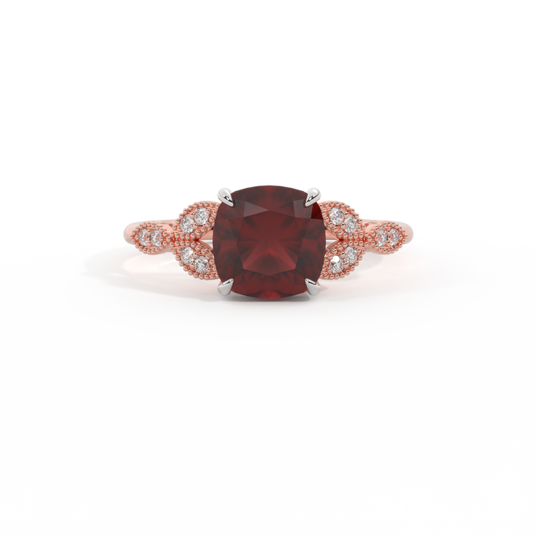 Floral Cushion Garnet 18K Rose Gold Ring