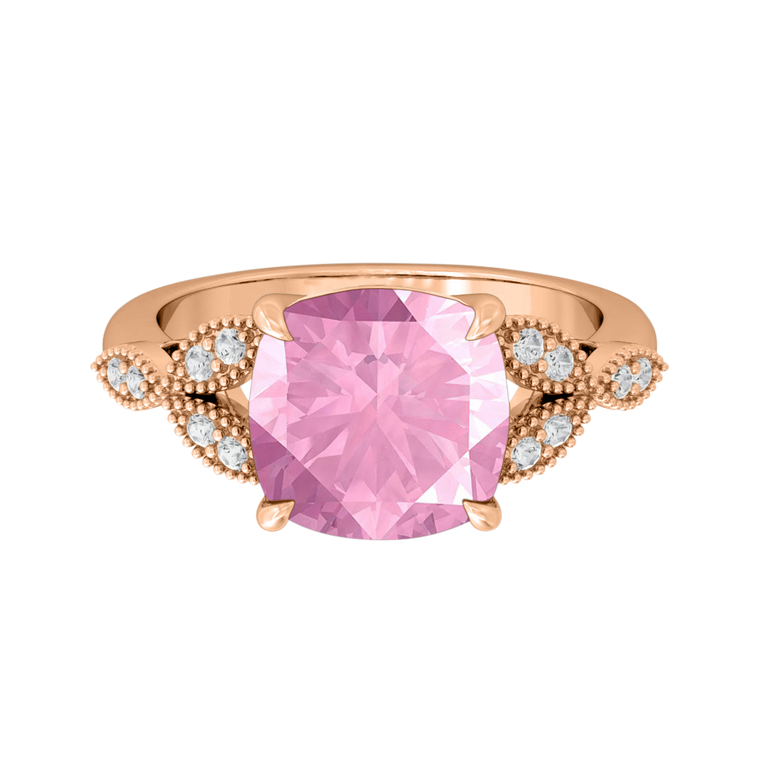 Floral Cushion Pink Sapphire 18K Rose Gold Ring