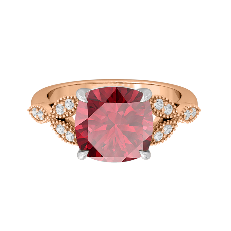 Floral Cushion Ruby 18K Rose Gold Ring