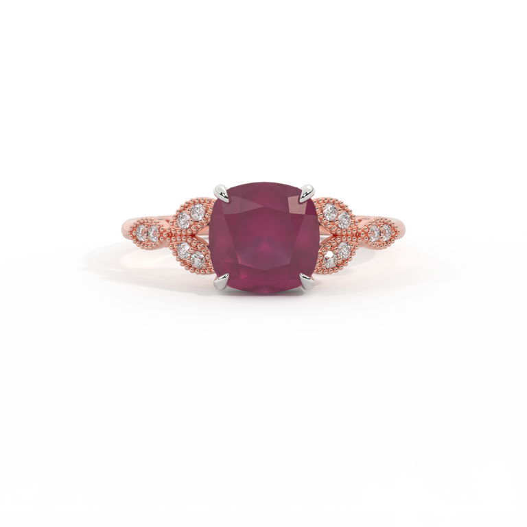 Floral Cushion Ruby 18K Rose Gold Ring