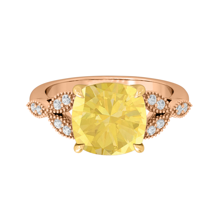 Floral Cushion Yellow Sapphire 18K Rose Gold Ring