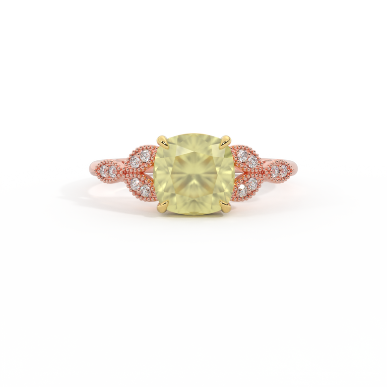 Floral Cushion Yellow Sapphire 18K Rose Gold Ring