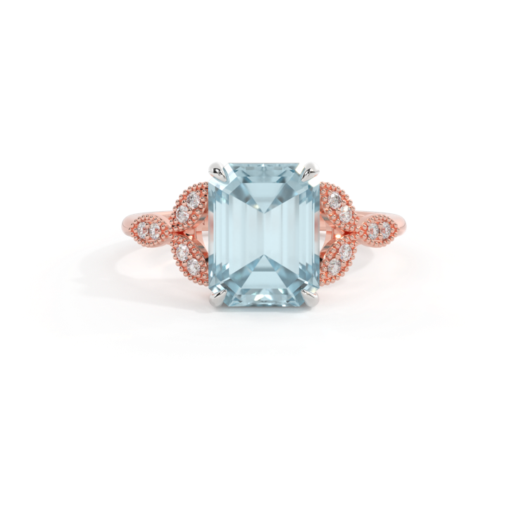 Floral Emerald Aquamarine 18K Rose Gold Ring