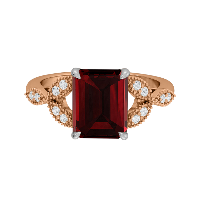 Floral Emerald Garnet 18K Rose Gold Ring