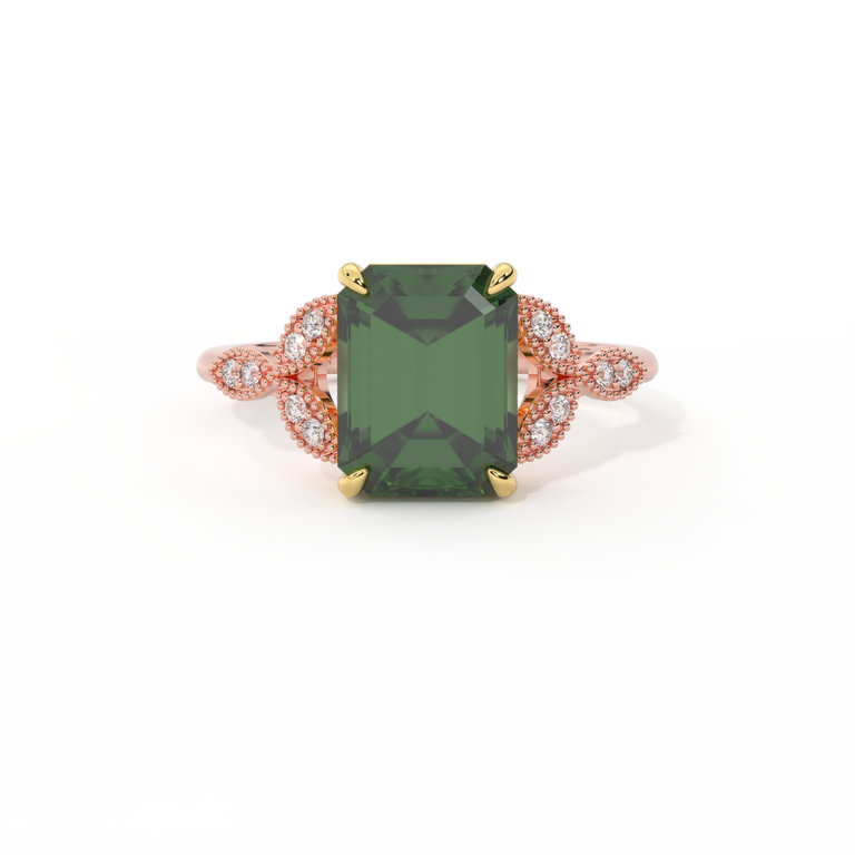 Floral Emerald Green Sapphire 18K Rose Gold Ring